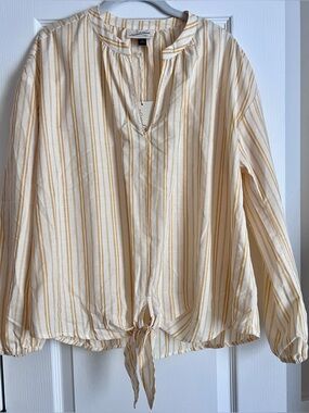 NWT Universal Thread Yellow White Striped Tie-Front Blouse - Size Lg